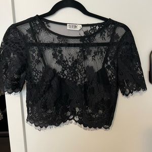 Black Lacey top with attached bralette underneath from LF